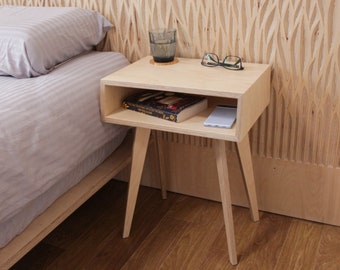 Nightstand with legs, small open storage bedside table, plywood side table, birch ply free standing furniture, custom size side table