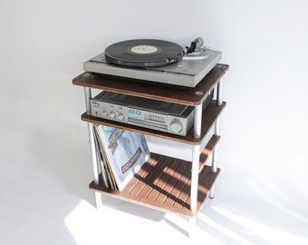 Record Player Stand with storage amplifier vinyl records holder, Vintage turntable cabinet, amp storage table, bespoke handmade furniture