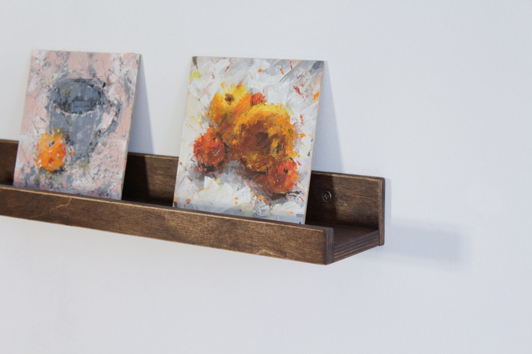 Floating Ledge Wall Shelves Plywood Walnut Stained Picture Display Shelf, Handmade Modern Custom