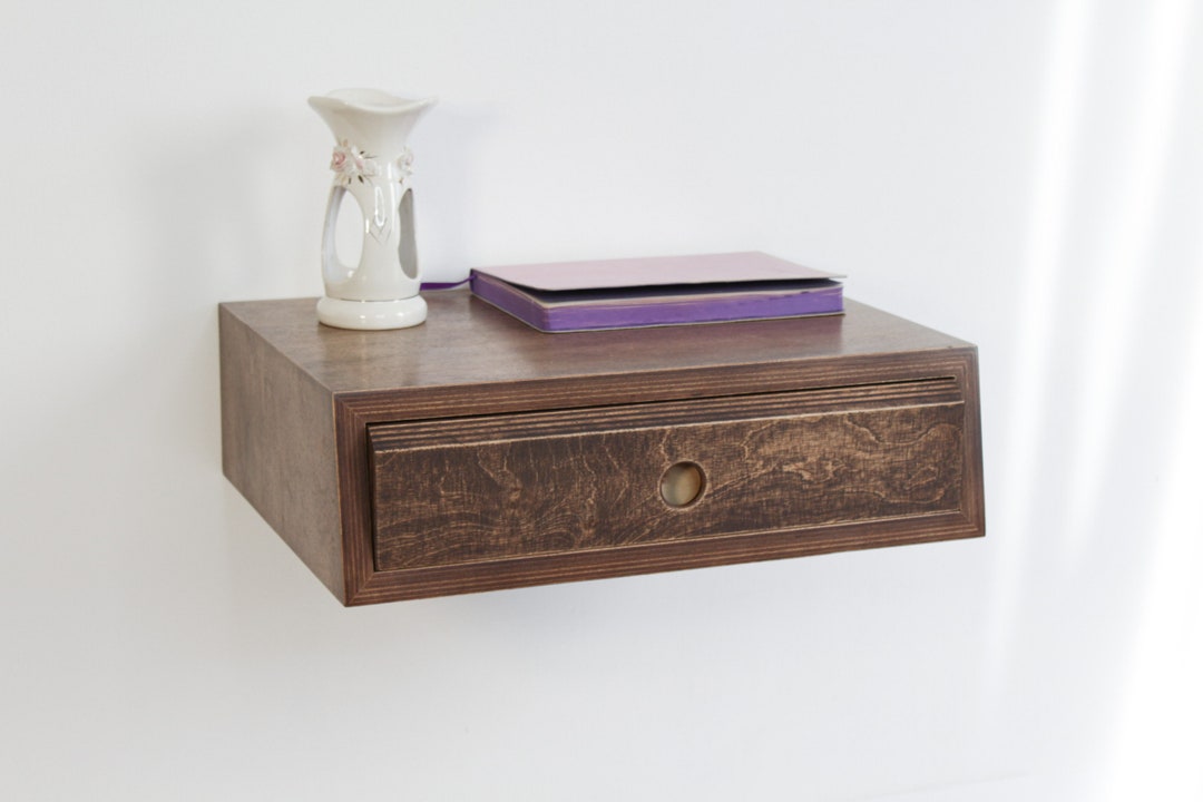 Floating Nightstand With Drawer, Wall Mounted Modern Birch Plywood Mcm