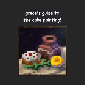 Peut inclure: Une peinture encadrée représentant une nature morte avec un gâteau, un vase violet et une fleur jaune. Le gâteau est blanc avec un glaçage rouge et le vase est violet foncé avec un dessus brun. La fleur est jaune avec un centre brun. La peinture a un fond sombre.