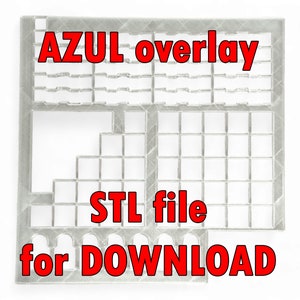 May include: A clear, rectangular overlay with a grid pattern and various cutouts. The text "AZUL overlay" and "STL file for DOWNLOAD" are displayed in red, indicating a digital product for download.