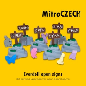 Everdell 3D printed open signs - compatible with Everdell, Pearlbrook, Bellfaire, Spirecrest, Newleaf and Mistwood / not official upgrade