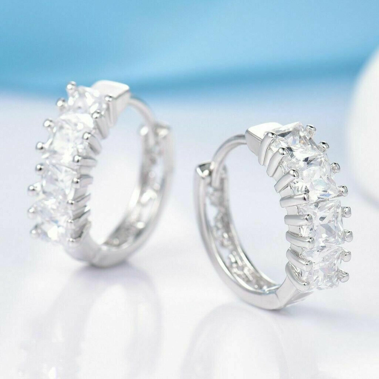 Princess cut diamond hoop earrings Clearance