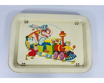 Fox Food Train Kids Cartoon Metal TV Dinner Tray Vintage Retro Working Legs