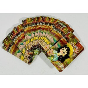 vintage Playing Cards Arrco Girl With Yellow Hat Flowers Junior Mini Size Game