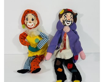Poupées clown Hedaya & Co Holiday Fair 40,4 cm de haut fabriquées au Japon des années 1960 Poseable Vtg
