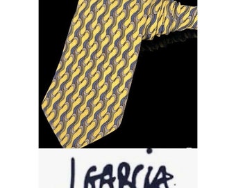 J Garcia cravate homme Jerry Grateful Dead fait main 100 % soie jaune abstrait
