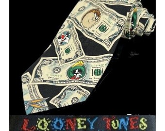 Looney Tunes Mania Herren Krawatte Geld Steuern Martian Bugs Taz Coyote 1995 Cartoon