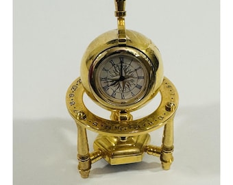Reloj miniatura Bulova Planetario Globo Giratorio Latón 3" Funciona Cuarzo B0573
