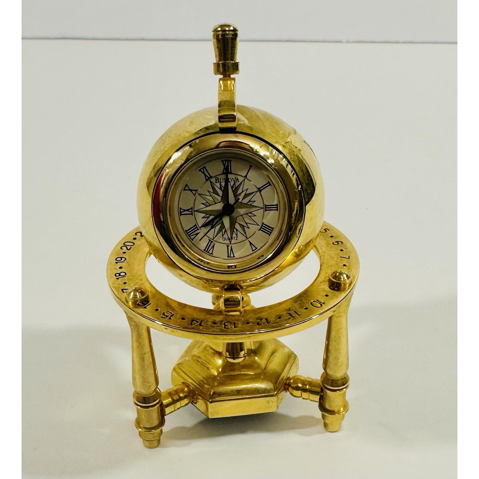 Bulova Miniature Clock Planetarium Spinning Globe Brass 3” Works Quartz ...