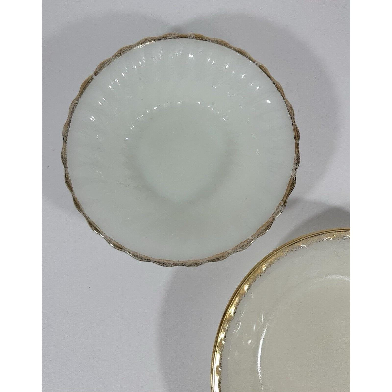 Anchor Hocking Fire King Oven Ware Fluted Swirl Milk Glass Gold