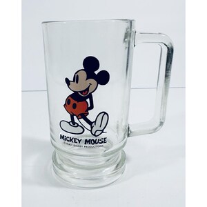 Mickey Mouse Clear Glass Mug Cup Stein Vintage Walt Disney Productions Souvenir