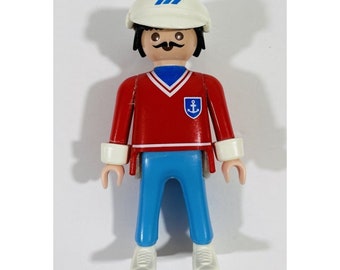 Playmobil Boat Captain Sailor Man Mustache Red Shirt Dark Hair Dollhouse Figure
