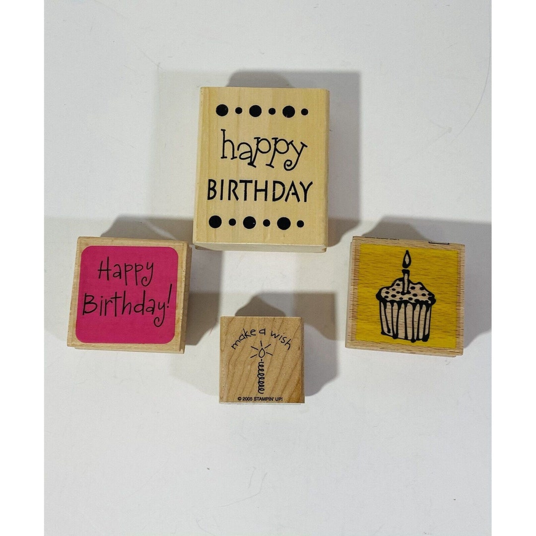 Happy Birthday Wood Mounted Rubber Stamp Set of 4 Scrapbooking Crafts ...