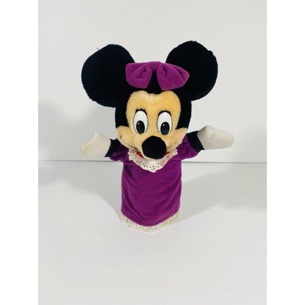 Vintage Disney Parks Minnie Mouse Purple Plush Hand Puppet Toy Doll Purple 1980s