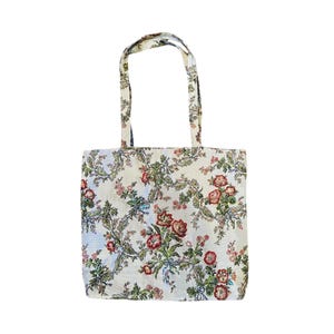 Floral Tapestry Tote Bag With Dual Handles Handbag Purse Womens Zipper Closure