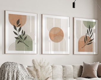 Printable Terracotta Green Mid Century Modern Wall Art Set of 3 Print ...