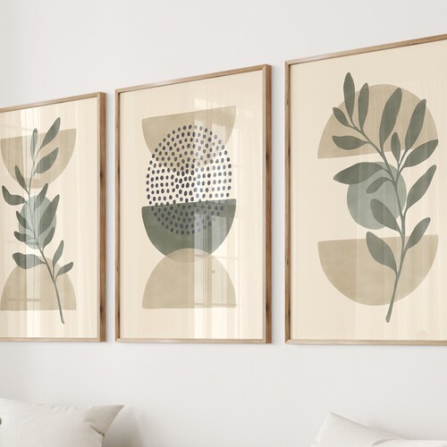 Sage Green Wall Art Set of 3 Mid Century Modern Art Print Set Etsy