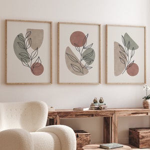earth tones wall art set of 3, Boho Botanical Prints, sage green terracotta and taupe earthy neutral home decor, Boho Abstract printable art