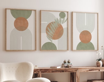 Boho Geometric Wall Art Set: Sage Green & Rust (Digital Download)