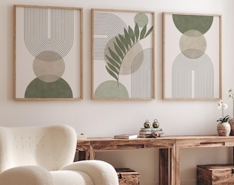 Láminas de arte bohemio verde: decoración de pared moderna de mediados de siglo