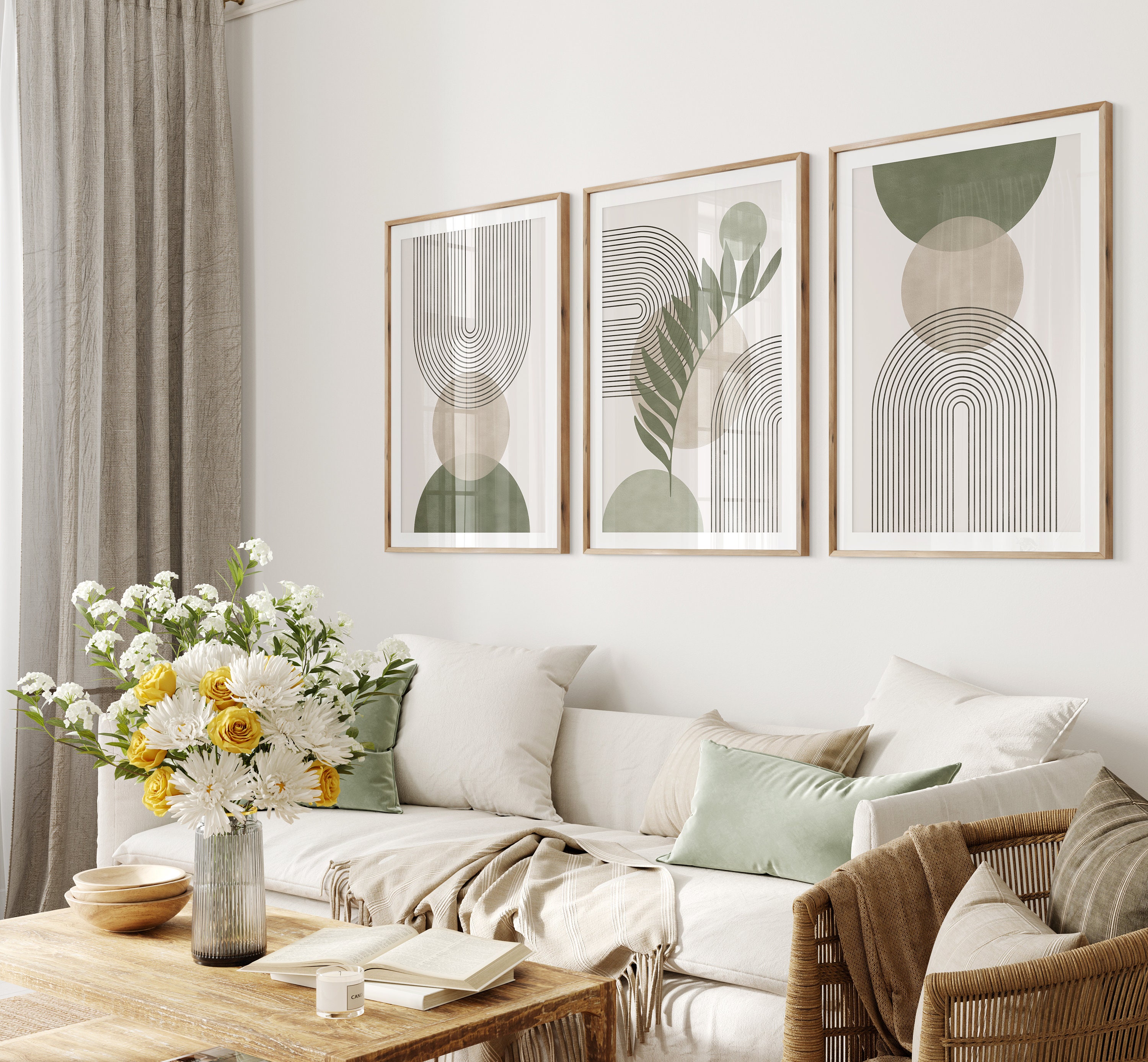 Sage Green Wall Art Set of 3 Mid Century Modern Art Print Set - Etsy
