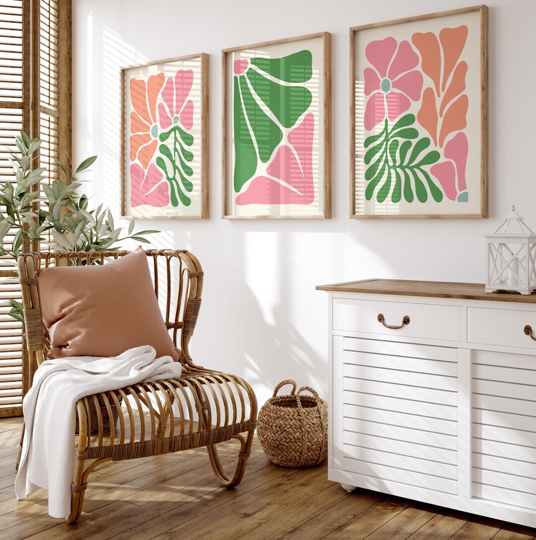 Flower Market Print Set: Pink & Green Botanical Art (digital Download ...