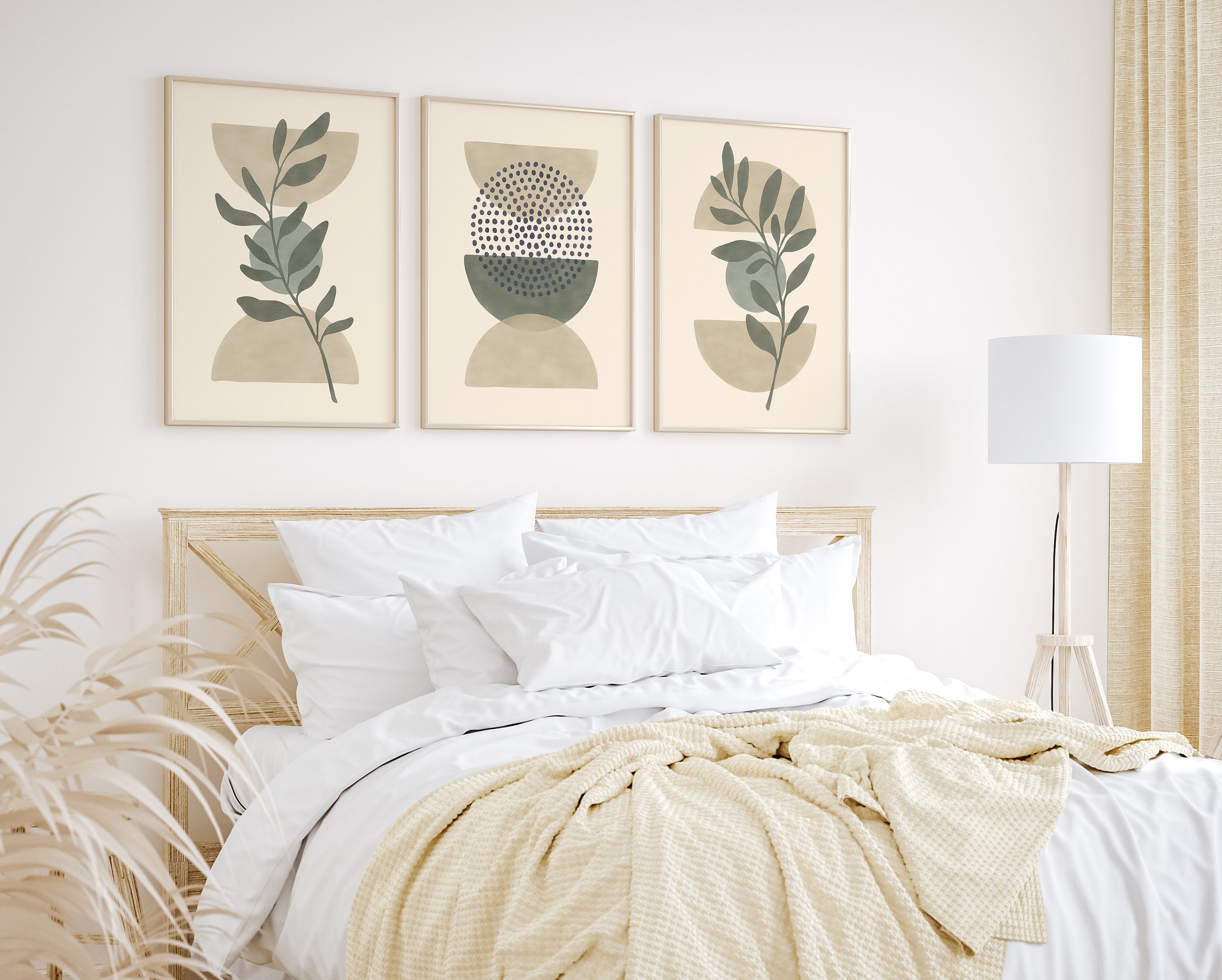Sage Green Boho Botanical Wall Art Set of 3 Prints Mid - Etsy Australia