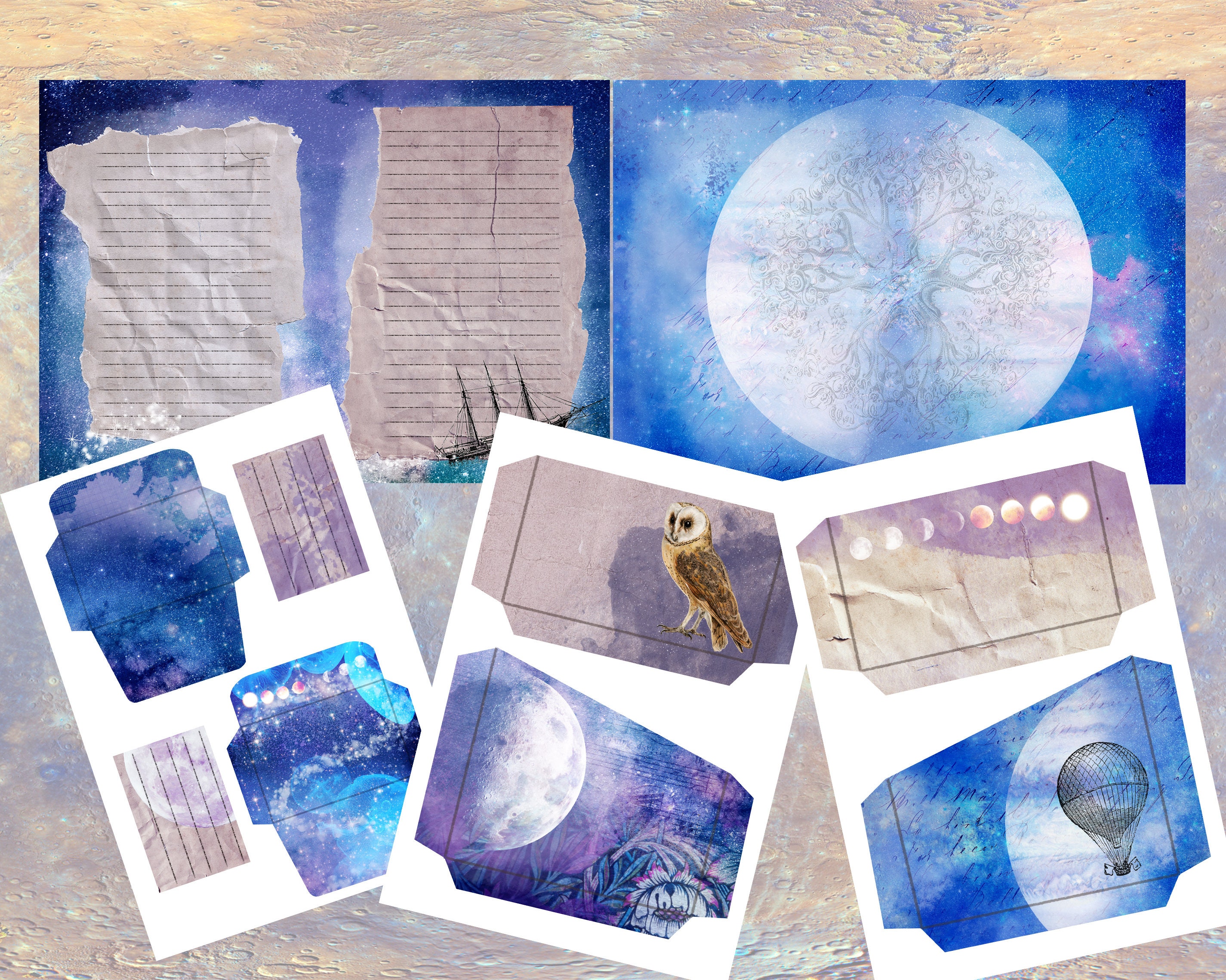 A4 Space Junk journal kit download print at home celestial Etsy