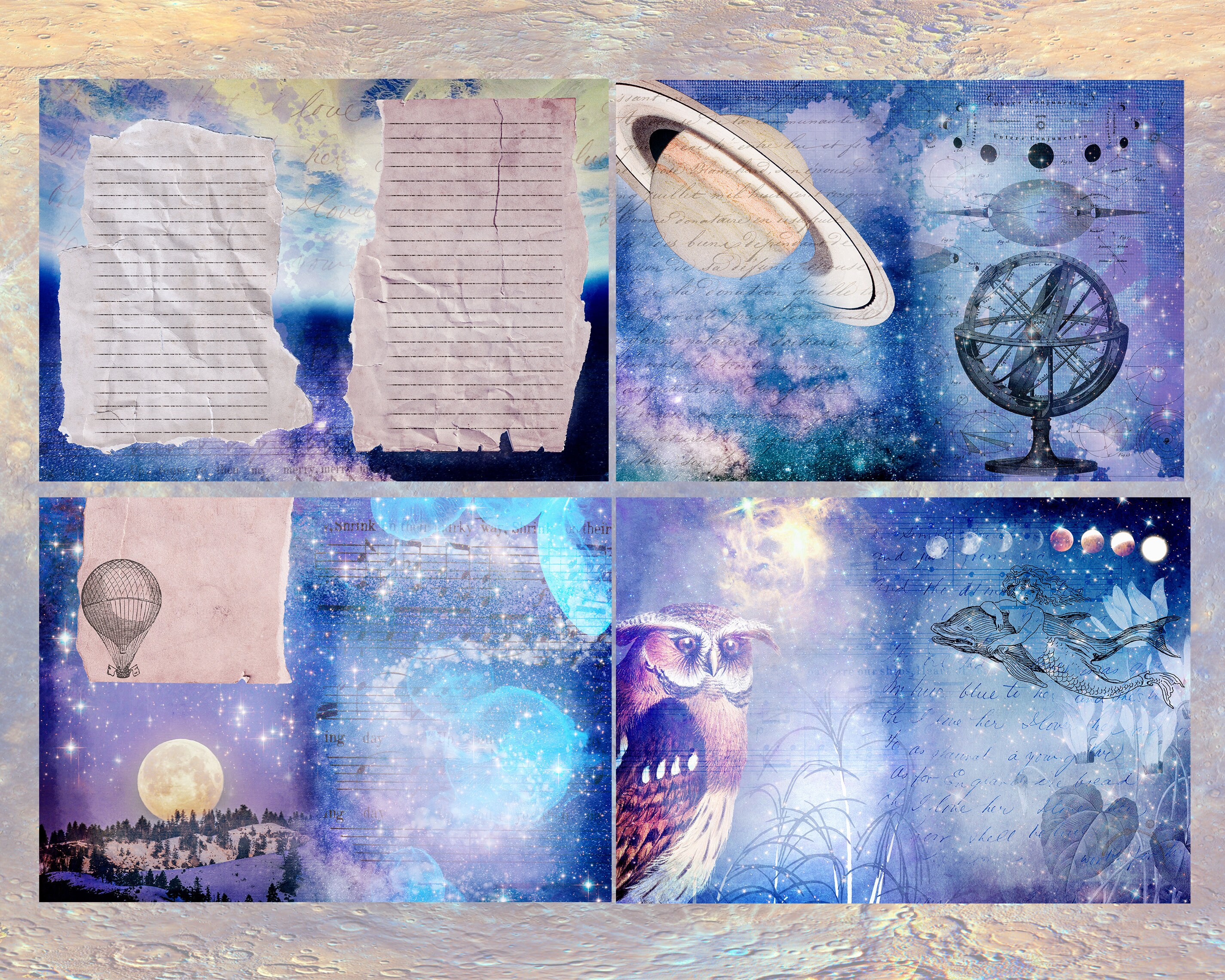 A4 Space Junk journal kit download print at home celestial Etsy