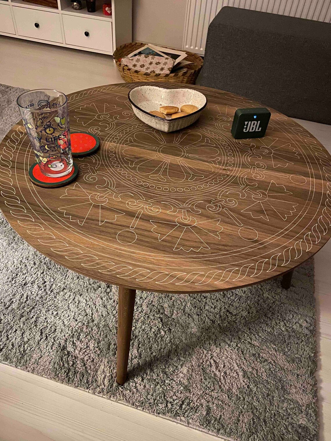 White Walnut Coffee Table/ Laser Engraving/ Wood Coffee Etsy