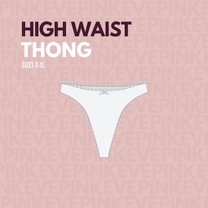 Op de afbeelding: Witte hoge taille string ondergoed met een kanten rand en een strik detail. Maten S-XL.