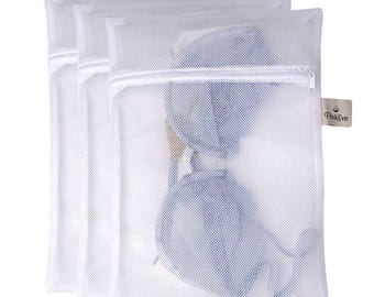3x Bolsas de lavandería para lencería con cremallera.
