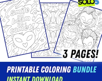 プラネットカラー 宇宙塗り絵パック | 3つの印刷可能なアクティビティ | エイリアンロックスターと抽象的な塗り絵ページ