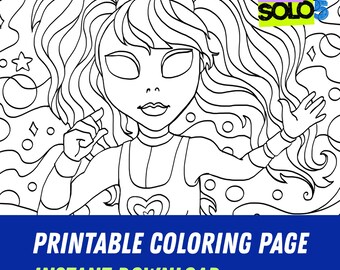 エイリアンロックスターのぬり絵（印刷可能）｜宇宙キャラクターのぬり絵｜プラネットカラー