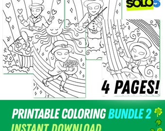 聖パトリックの日の印刷可能な塗り絵 / 幸運のエイリアンレプラコーン / バンドル #2