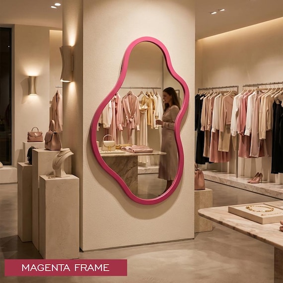 Contemporary Organic Mirror Magenta Frame Statement Piece