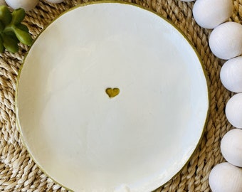 Handgemachte Tonschale Ring mit gestempeltem Herz, Geschenk Hochzeit