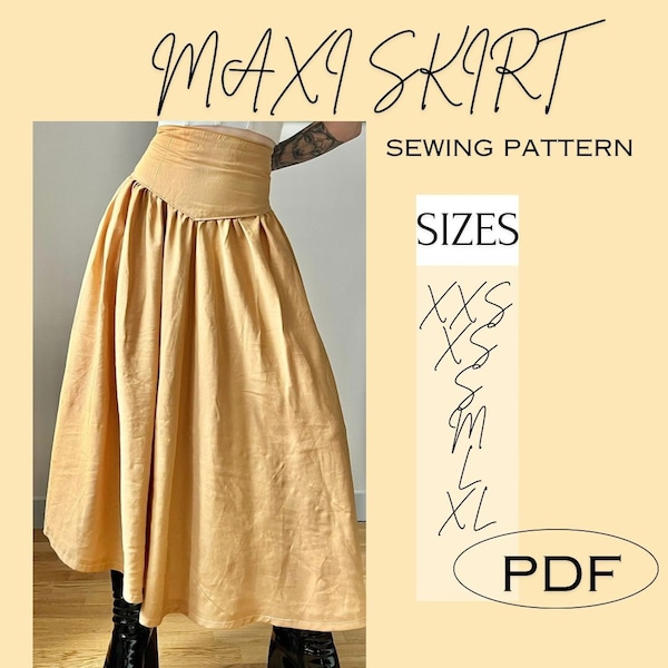Maxi Skirt Sewing Pattern | XS-XL | Instant Download | Easy Digital PDF | Women's Long Gathered Tiers | High waist Skirt | Women Sewing