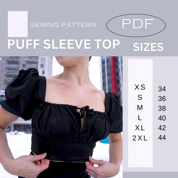 Puff Sleeve Sweetheart Neckline Crop Top Sewing Pattern, Crop Top Pattern, Easy Sewing Pattern, Beginner Sewing Patterns, PDF Sewing Pattern