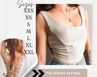 Tie-Back Crop Top Sewing Pattern: Square Neck (A4 PDF)