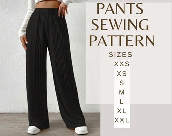 PDF Sewing Pattern, Wide Leg Trousers, Pleated Pants, High Waisted, Palazzo Pants, Linen pants, Bohemian Pants, Easy sewing pattern