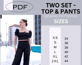 BUNDLE: Milkmaid top + wide pants - 2 patterns - Beginner friendly - Instant download pdf sewing pattern - EU 34-44 - PDF