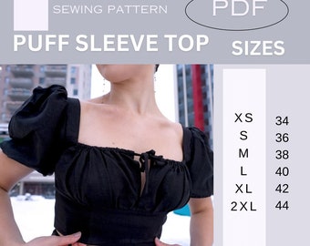 Puff Sleeve Sweetheart Neckline Crop Top Sewing Pattern, Crop Top Pattern, Easy Sewing Pattern, Beginner Sewing Patterns, PDF Sewing Pattern