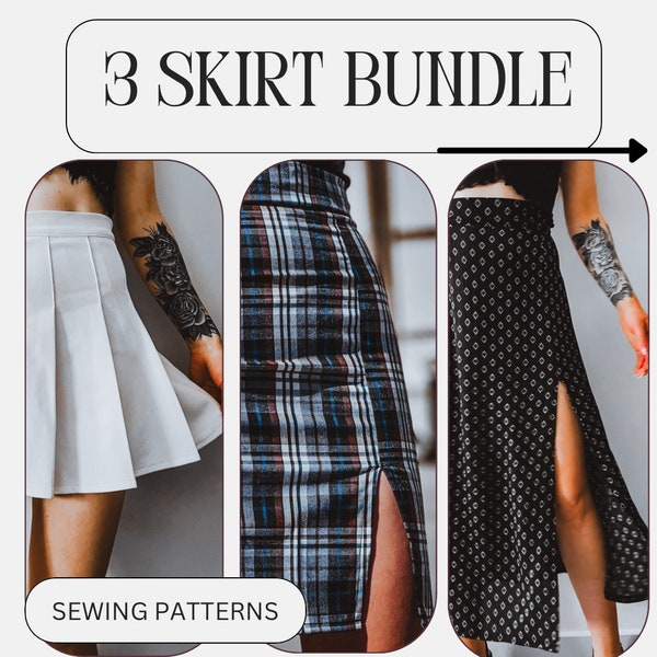 Skirt bundle - Mini skirt sewing - women sewing pattern - Tennis skirt - Pleated skirt pattern - split skirt - schittmuster faltenrock PDF