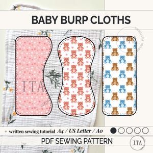Baby Burp Cloth Sewing Pattern: 3 Styles (PDF Download) Baby and Toddler Sewing Pattern, Newborn Pattern, Tutorial, Easy Baby Pattern