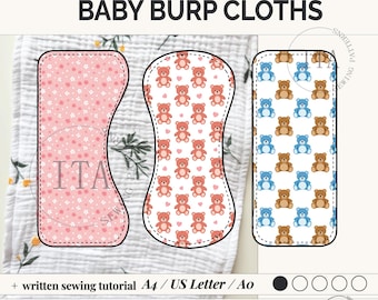 Baby Burp Cloth Sewing Pattern: 3 Styles (PDF Download) Baby and Toddler Sewing Pattern, Newborn Pattern, Tutorial, Easy Baby Pattern