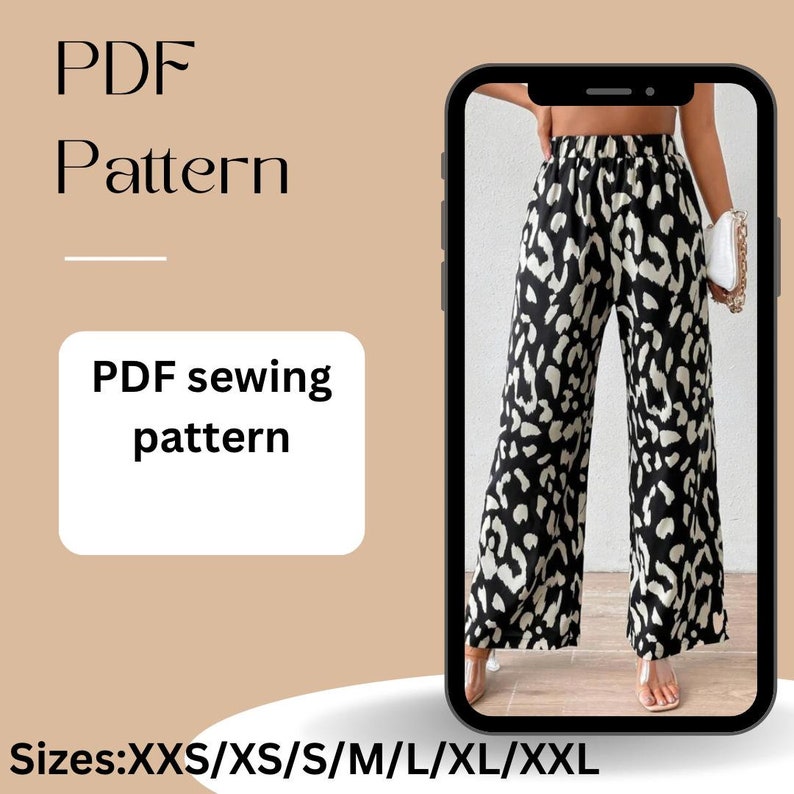 Patron de couture de pantalon, Pantalon en lin incroyablement confortable et facile, Pantalon palazzo, Pantalon large d'été pour femme, Taille haute, Couture pour débutant image 2