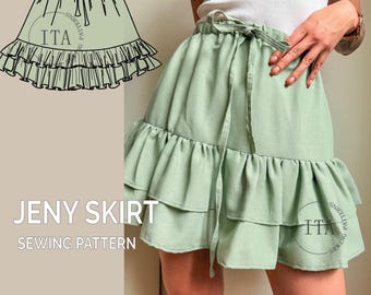 Jeny Ruffled Mini Skirt Sewing Pattern: Beginner-Friendly, Elastic Waist (PDF Pattern)